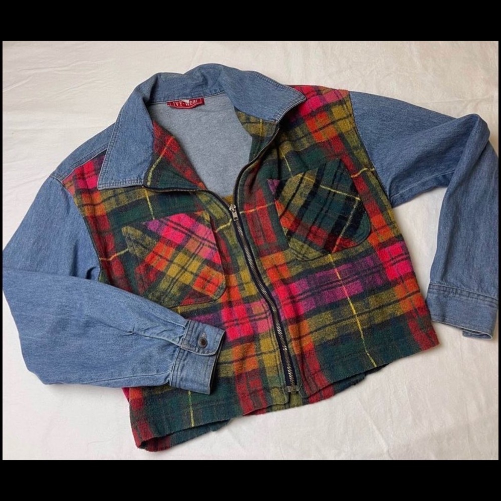 Vintage Jean/Flannel Jacket Cropped